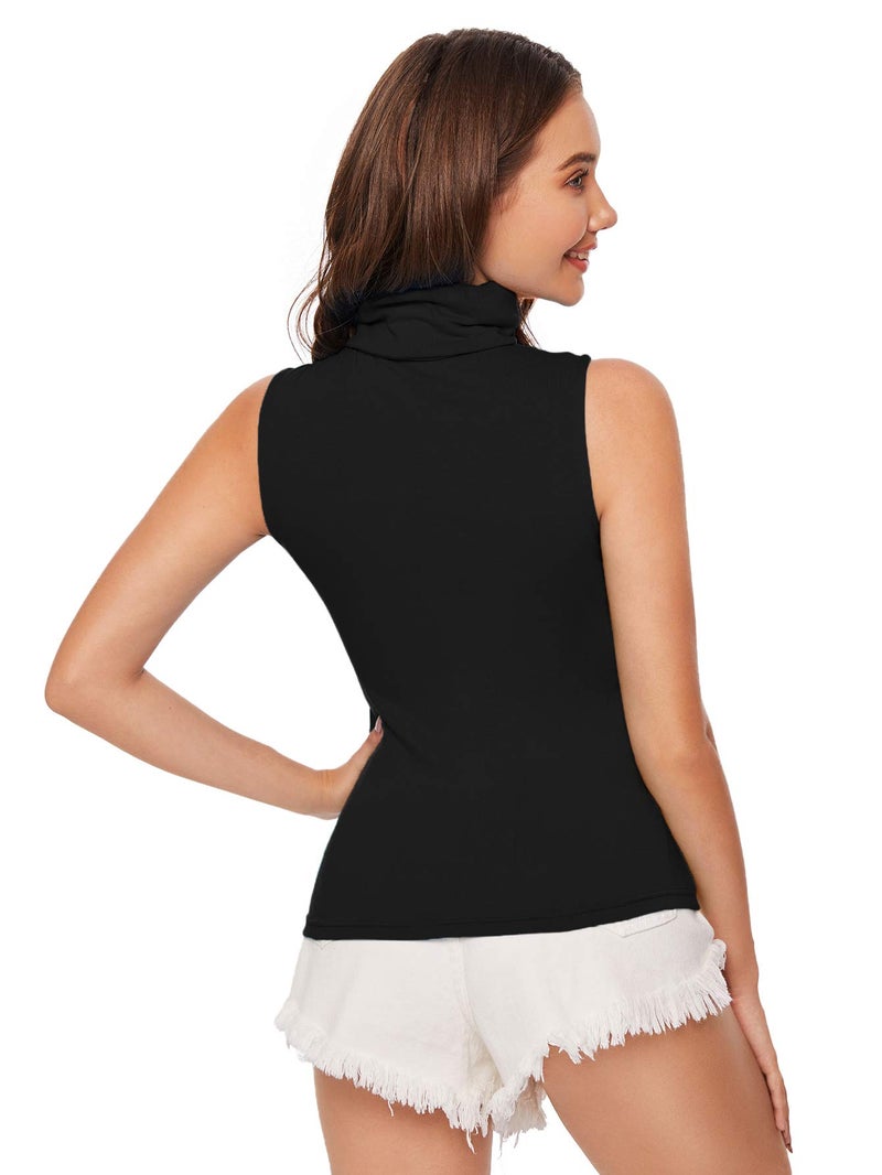 Verdusa Women's Sleeveless High Turtleneck Tank Top Black L - Image 2